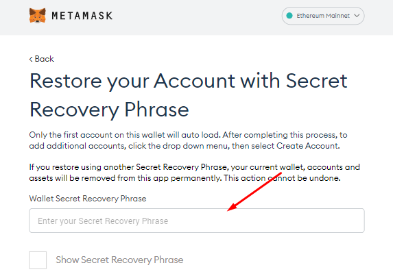 Quên mật khẩu MetaMask
